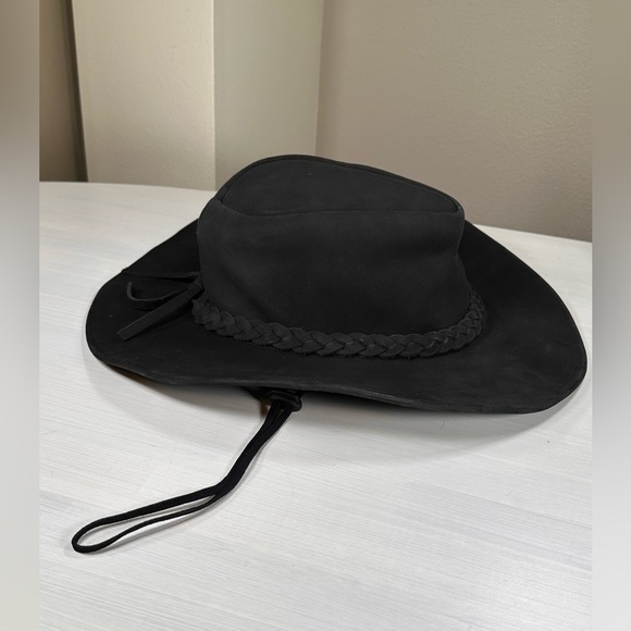 New real genuine cowhide leather cowboy hat, size large men’s women’s black - Picture 2 of 5